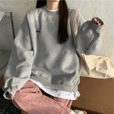 Autumn Winter Girl Korean Version Oversized Hoodies Street Style Letter Embroidery Sweatshirt Fleece Thick Pullover Tops Femmes