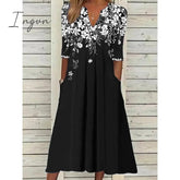 Ingvn - Women's Casual Dress T Shirt Dress Tee Dress Shift Dress Midi Dress Black Wine Blue Half Sleeve Floral Patchwork Summer Spring Crew Neck Fashion 2023 S M L XL 2XL 3XL