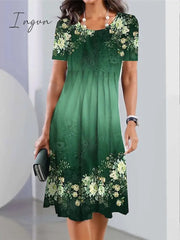 Ingvn - Women's Casual Dress Summer Dress Print Dress Floral Ombre Pocket Print Crew Neck Midi Dress Fashion Streetwear Outdoor Daily Short Sleeve Loose Fit White Light Green Navy Blue Summer Spring S M L XL