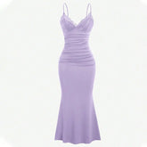 Spaghetti Strap Lace Sexy Maxi Dress For Women Gown Fashion V Neck Sleeveless Backless Ruched Bodycon Long Dress