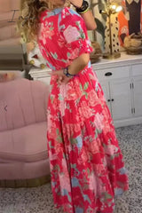 Ingvn - Sweet Elegant Floral V Neck A Line Dresses