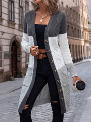 Womens Color Block Cardigan Sweater - Soft Knit, Button Up, Long Sleeve with Pockets - Stylish Casual Wear for Everyday