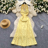 Chic Sexy V-neck Plaid halter Ruched Fairy A-line loose Summer Women Boho Sundress women clothing