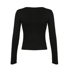 Contrast Lace Bow Cropped Top Sweet Coquette Square Collar T Shirts Black Casual Full Sleeve Tee Women y2k Aesthetic Lady