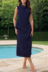 Ingvn- Celebrities Elegant Solid Bandage Slit Scarf Collar Sleeveless Dress Dresses