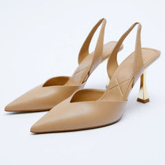 Summer New Women's High Heels Shoes WSL TRAF ZA Nude Color Pointed Fashion Miss Sandals Stiletto Black Pump Mules Female