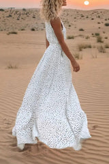 Ingvn - V Neck Dot Printed Floor Length Dress(3 Colors)