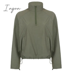 Ingvn - Joggers Baggy Wide Leg Sweatpants Sets Loose Drawstring Low Waist Streetwear Cargo Pants Turtleneck Top 2 Piece Set