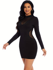 All-Season Chic Midi Bodycon Dress: High Elasticity, Durable Contrast Mesh, Perfect for Parties & More