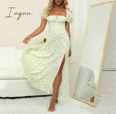 Ingvn - Flower Print Sexy Long Dress For Women High Split Night Club Party Dresses Backless Bodycon Summer Dress Vestidos