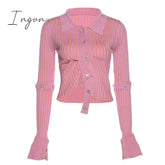 Ingvn - Fashion Trends Single Breasted Knitted Sweater Women Sexy Long Sleeve Asymmetrical Cardigans Solid Turn Down Collar Autumn Fashion Tops