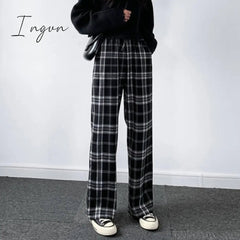 Ingvn - Vintage Plaid Pants Women High Waist Plus Size Wide Leg Casual Female Trousers Summer Joggers Clothes Streetwear Girl Pants