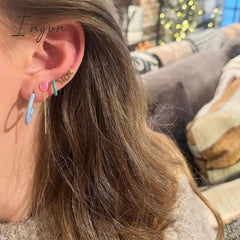 Trendy Simple Colorful Hoop Earrings for Women Exquisite Gold Plated Needle Studs Sweet Elegant Party Jewelry Girlfriend Gifts