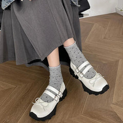 Ingvn Chunky Women Mary Jane Shoes Fashion Elegant Shallow Butterfly-knot Shoes Ladies Outdoor Street Style Thick Heel Shoes
