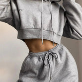 Ingvn - Tracksuit Women Two Piece Set Spring Clothes Solid Hooded Fleece Sweatshirt Crop Top and Pants Sport Jogging Suit Female Outfits