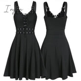 Ingvn - Women Mini Dresses Gothic Black Sexy Deep V Neck 2023 Fall Punk Sleeveless Rivet Fashion Tunic Hip Hop Bandage Female Dress