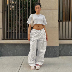 Ingvn - Y2K Clothing Oversized Plus Size Low Waist Parachute Loose Baggy Sweatpants Trousers Women Jogger Cargo Pants Streetwear Outfits