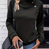 Solid Mock Neck Button Sweatshirt, Elegant Long Sleeve Sweatshirt For Fall & Winter, Women's Clothing