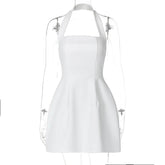 Halter Square Collar Backless Mini Dress For Women Fashion Solid Sleeveless A-line Loose Club Party Sexy Dress Elegant
