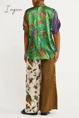 Ingvn - Casual College Print Patchwork Turndown Collar Short Sleeve Two Pieces
