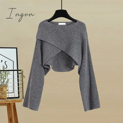Ingvn - Spring and Autumn Set Women's 2023 New Korean Fashion Cross Knitted Sweater Age Reducing Sling Dress Two Piece Set