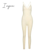 Ingvn - v-neck skinny sexy jumpsuit women summer hollow out partywear halter sleeveless streetwear outfit fitness backless