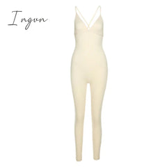 Ingvn - v-neck skinny sexy jumpsuit women summer hollow out partywear halter sleeveless streetwear outfit fitness backless