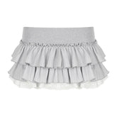 y2k Ruffles Pleated Mini Skirt Coquette Aesthetic A-line Low-waisted Short Skirts for Women 2000s Vintage Clothing Ladies