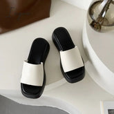 Ingvn - Slippers Women Thick Bottom Wedge Heel Outer Wear Summer New White Fashion Muffin Flat Bottom Solid Color Women's Shoes