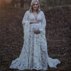 Ingvn - Boho Style Lace Maternity Dress For Photography Maternity Photography Outfit Maxi Gown Pregnancy Women Lace Long Dress