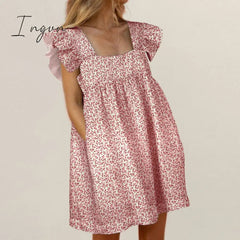 Ingvn - Elegant Butterfly Sleeve Ruffle Mini Dress Casual Square Collar Print Party Dress Women Summer Loose Pocket Beach Dress Vestidos