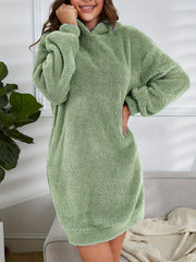 Comfortable All-Season Hooded Tunic Dress - Women's Casual Polyester, Warm and Machine-Washable, Stylish Solid Color for Easy Matching