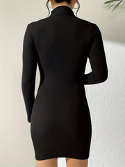 Stunning Mock Neck Bodycon Dress - Elegant Long Sleeve, Comfortable Stretchy Fabric, Flattering Fit, Perfect for Spring & Fall, Women's Clothing for Everyday Wear