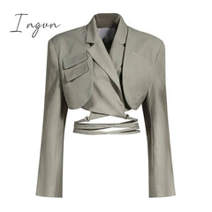 Ingvn - Irregular Elegant Blazer For Women Notched Long Sleeves Lace Up Bowknot Blazers Female Summer Fashion New