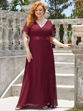 Ingvn - Summer Outfits New Women Plus Size Evening Dresses Long Elegant A Line V Neck Ruffles Chiffon Formal Wedding Party Dress Robe De Soiree