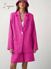 Ingvn - Fashion Trends Office Cotton Linen Outfit Spring Autumn Notched Loose Long Sleeve Blazer Fashion Lady Women Suits High Waist Shorts Sets