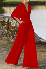 Ingvn - Elegant Solid Color V Neck Boot Cut Jumpsuits(7 Colors)