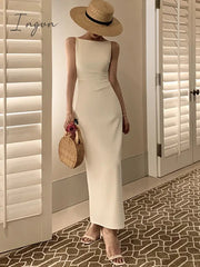 Ingvn - New Women Summer Fashion Spaghetti Strap Sleeveless Sexy Dress Female Elegant Evening Midi Dress