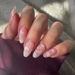 24pcs Long Almond False Nails French Pink Cloud Star Press on Nails Fake Nails DIY Manicure Detachable Gradient Flash Nail Tips