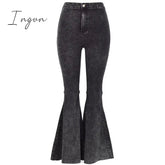 Ingvn - High Quality Women retro high waist jeans spring autumn stretch wash thin wide leg pants flared denim trousers female J034