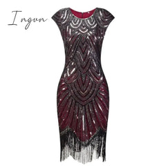 Ingvn - 1920s Flapper Dress Great Gatsby Dress O-Neck Cap Sleeve Sequin Fringe Party Midi Dress Vestido De Verano Summer Women Dress