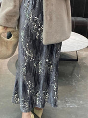 French Velvet Fishtail Skirt Sequin Beaded Embroidery Skirt Elastic Waist A Line High Waist Skirts for Woman Faldas Para Mujeres