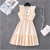Ingvn - Women Summer Dress Casual Boho Beach Ruffles Mini Dress Party Sexy V-Neck High Waist Female Dresses