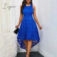 Ingvn - Women Sexy Lace Sleeveless Elegant Summer Irregular Swing Long Dresses