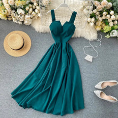 Ingvn - New Women V-neck Party Dress Summer Retro Solid Color High Waist Long Robe Ladies Slim Backless Bodycon Dress Vestidos