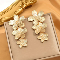 1 Pair Of Dangle Earrings Golden Flower Tassel Design Symbol Of Beauty And Elegance Match Daily Outfits Evening Party Decor