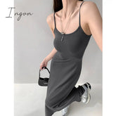 Ingvn - 2023 Summer Grey Dress Womens Straps Dress Sleeveless Sexy Korean Fashion Black Suspender Simple Temperament Mom Long Dresses