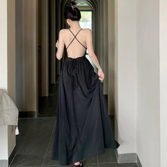 Elegant Black Long Bodycon Dress for Women Slim Sleeveless Fashion Backless Solid Party Evening Prom Dresses New Summer