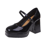 High Heels Women Trend Chunky Heels Platform Lolita Mary Jane Elegant Party Korean Shoes Dress White The Glossy Fashion