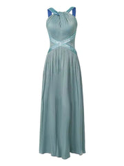 Elegant Host Evening Dress Women's French Hanging Neck Shiny Silk Satin Backless Waist Large Swing Robe Party Catwalk Vestidos